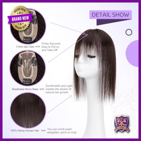 12 Inch Human Hair Topper with Bangs for Thin Hair, 7x12cm Base main image 7